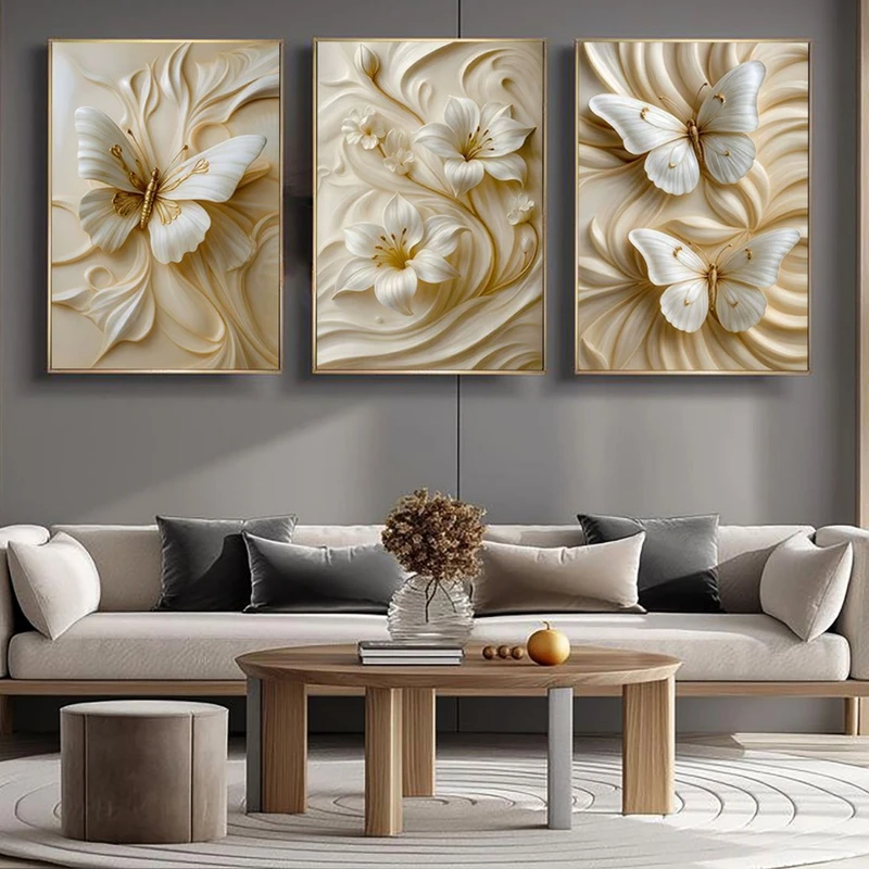 تابلو مدل دکوراتیو کد 6049 فریم طلایی مجموعه 3 عددی