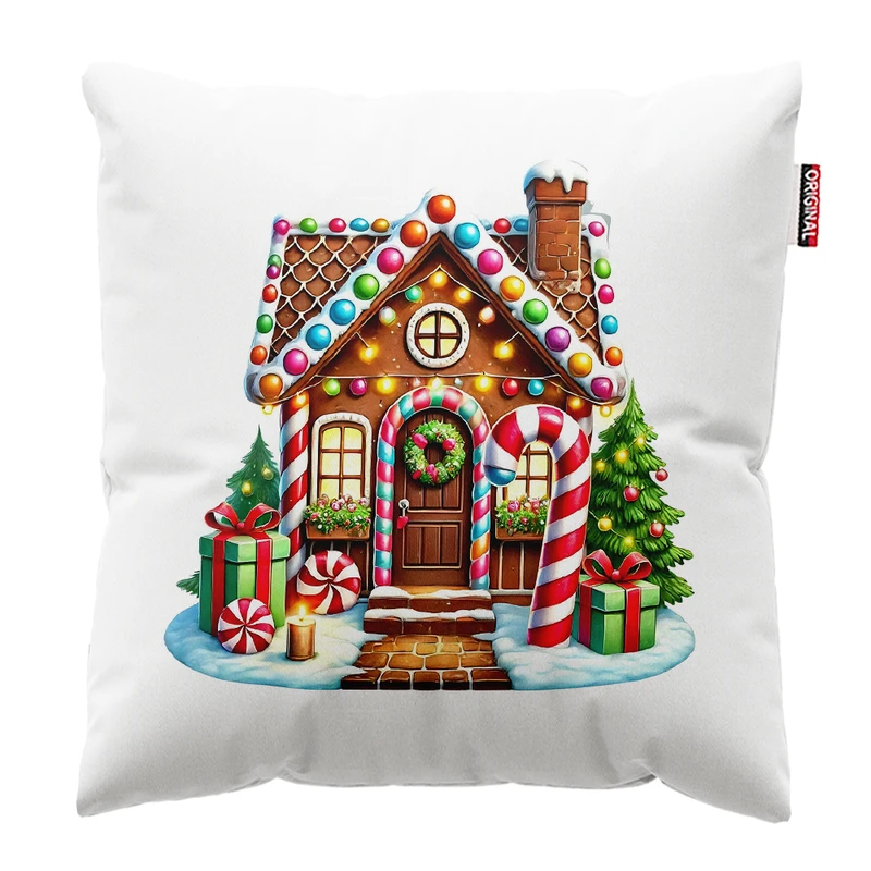 کوسن پاد آفرین مدل کریسمس طرح خانه شکلاتی کد PK402586 سایز 40*40 سانتی متر 