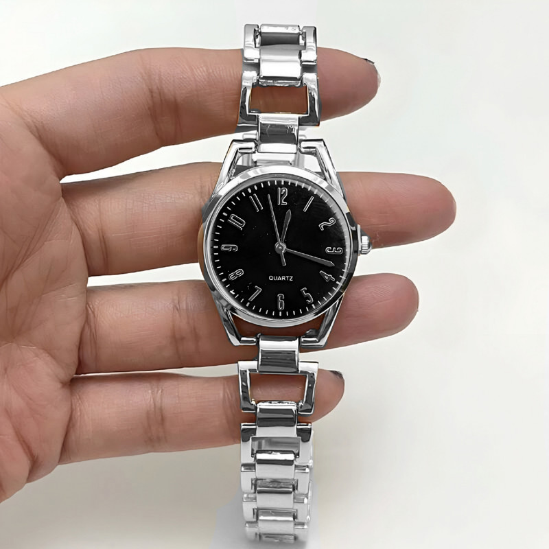 ساعت مچی عقربه‌ای کوارتز زنانه مدل مینیمال بند زنجیری دستبندی کد HO4