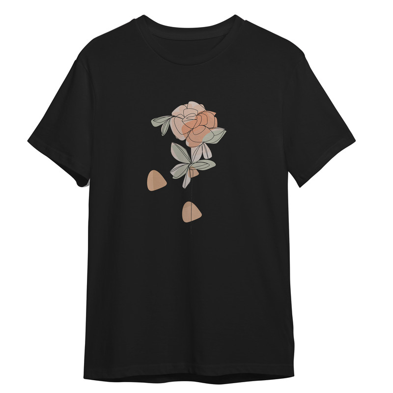 تی شرت آستین کوتاه زنانه مدل گل کد 0277 رنگ مشکی