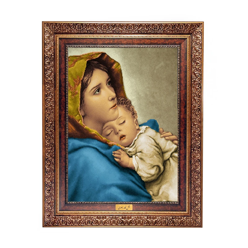 تابلو فرش ماشینی نقش نگار رضوی طرح مادر و فرزند کد 786C