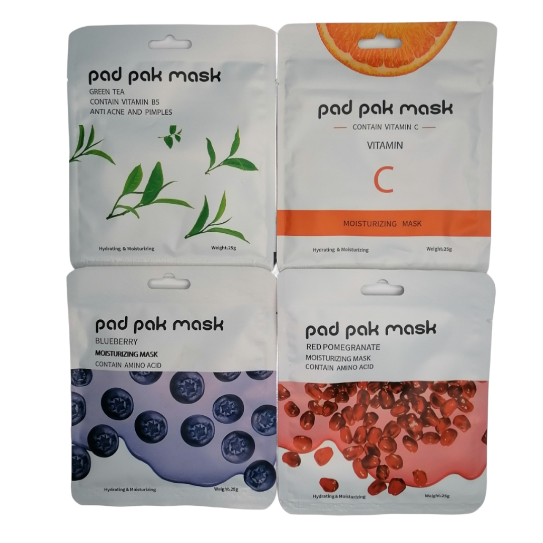 ماسک صورت پد پاک مدل انار چای ویتامین بلوبری وزن 25 گرم بسته 4 عددی