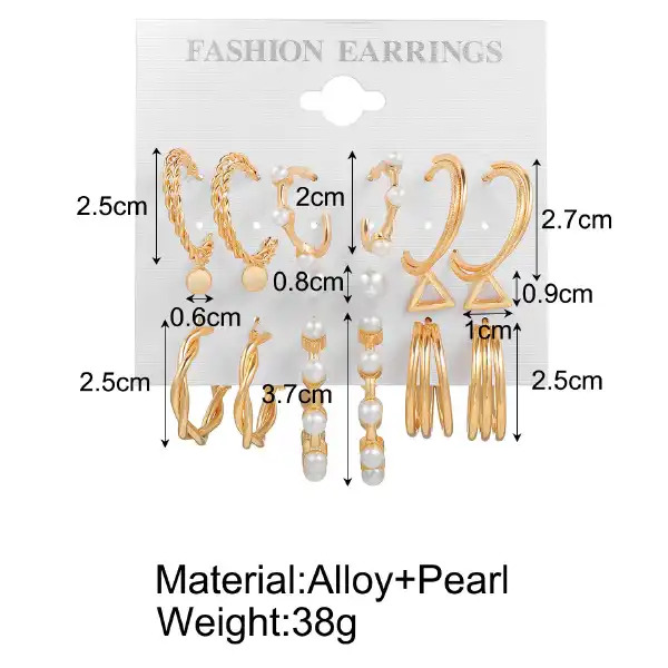 گوشواره زنانه مدل حلقه ای پیچی مجموعه 9 عددی