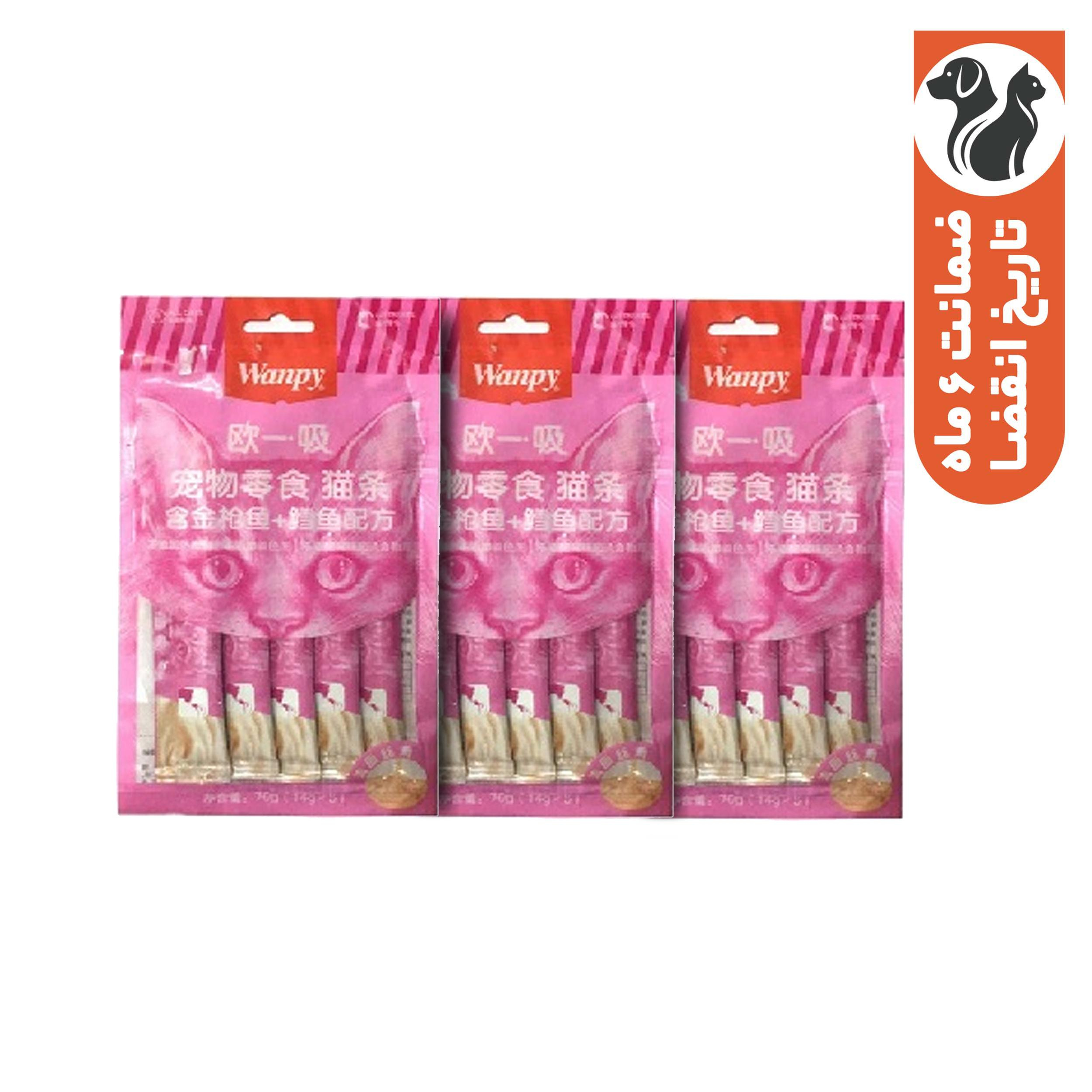 بستنی گربه ونپی مدل صورتی ماهی تن و کاد وزن 70 گرم بسته 3 عددی