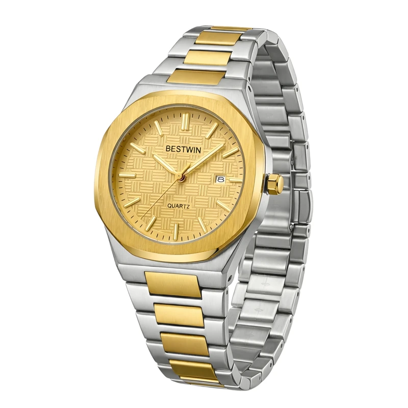 ساعت مچی عقربه‌ای کوارتز مردانه بست وین مدل کلاسیک لوکس بند استیل قفل مخفی کد ۵