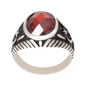 انگشتر نقره مردانه بازرگانی میلادی مدل سنگ کوآرتز رکاب دست ساز سیاه قلم کد AM_2229