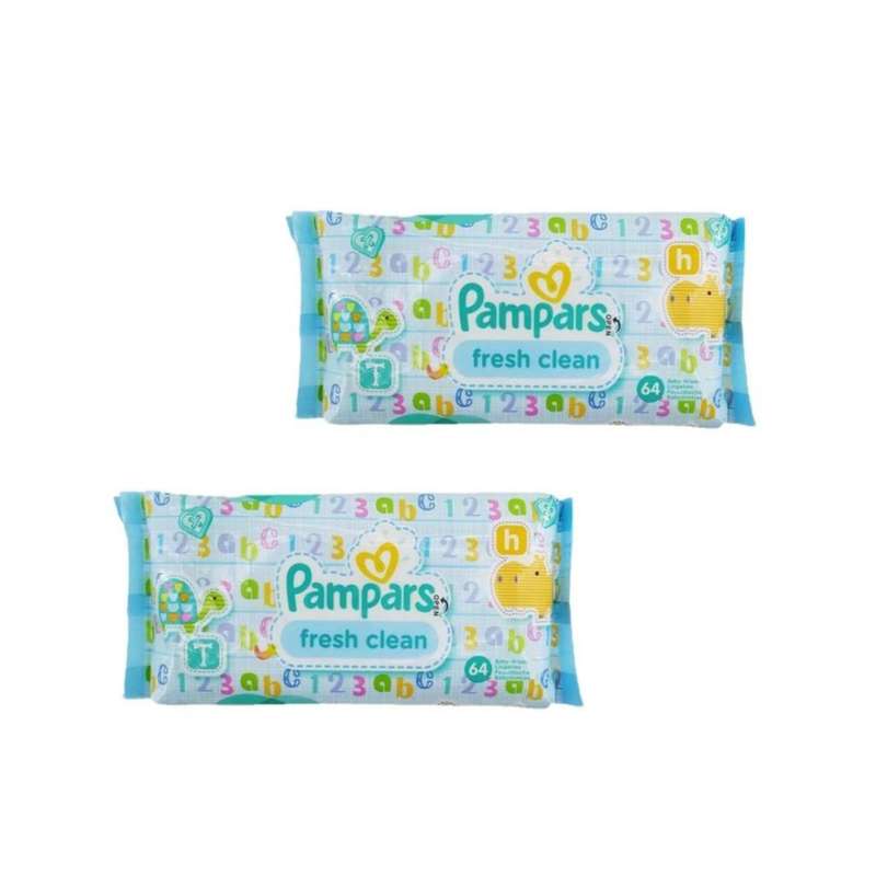 دستمال مرطوب کودک پمپرز مدل Pampars fresh clean بسته 64 عددی مجموعه 2 عددی