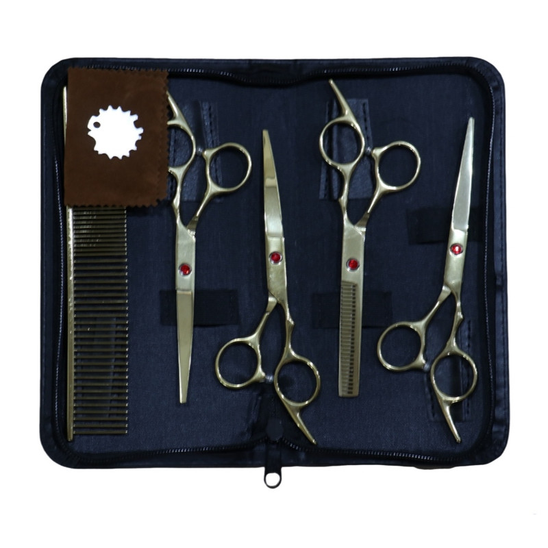 ست قیچی و شانه اصلاح حیوانات مدل 6inch بسته 5 عددی