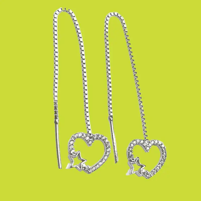 گوشواره نقره زنانه مدل بخیه قلب ستاره دار RZZDEH-034