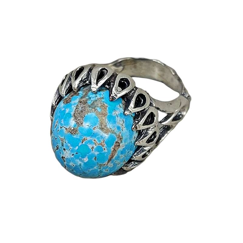 انگشتر نقره مردانه مدل فیروزه کرمان رکاب اشکی