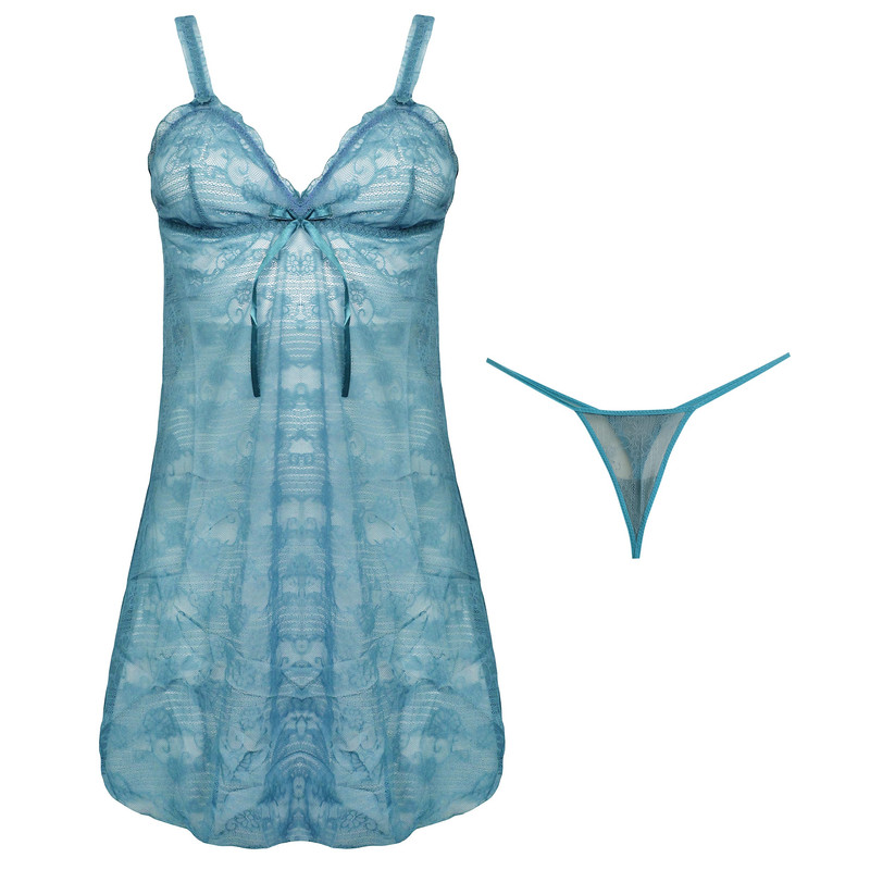لباس خواب زنانه مدل گیپوری کد 4302-535 رنگ آبی