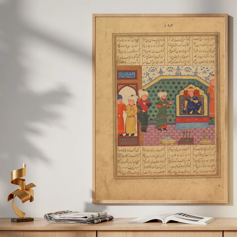 تابلو طرح نگاره پادشاه جمشید مدل G00193 فریم کرم روشن
