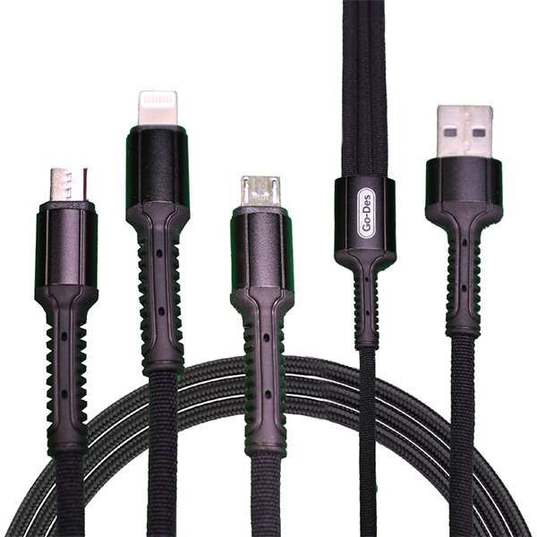 کابل تبدیل USB به microUSB/USB-C /لایتنینگ گو-دس مدل GD-UC511 طول 1.2 متر