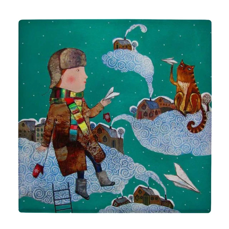 زیر لیوانی  طرح نقاشی دختر بچه و گربه کد    5883719_4527