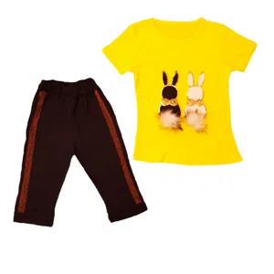 ست تی شرت و شلوارک دخترانه مدل خرگوشی پوم