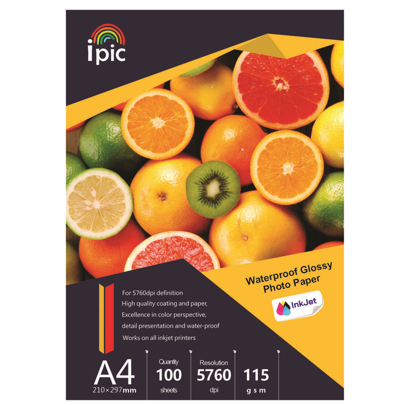 کاغذ چاپ عکس آی پیک مدل فتوگلاسه 115 گرم A4 بسته 100 عددی