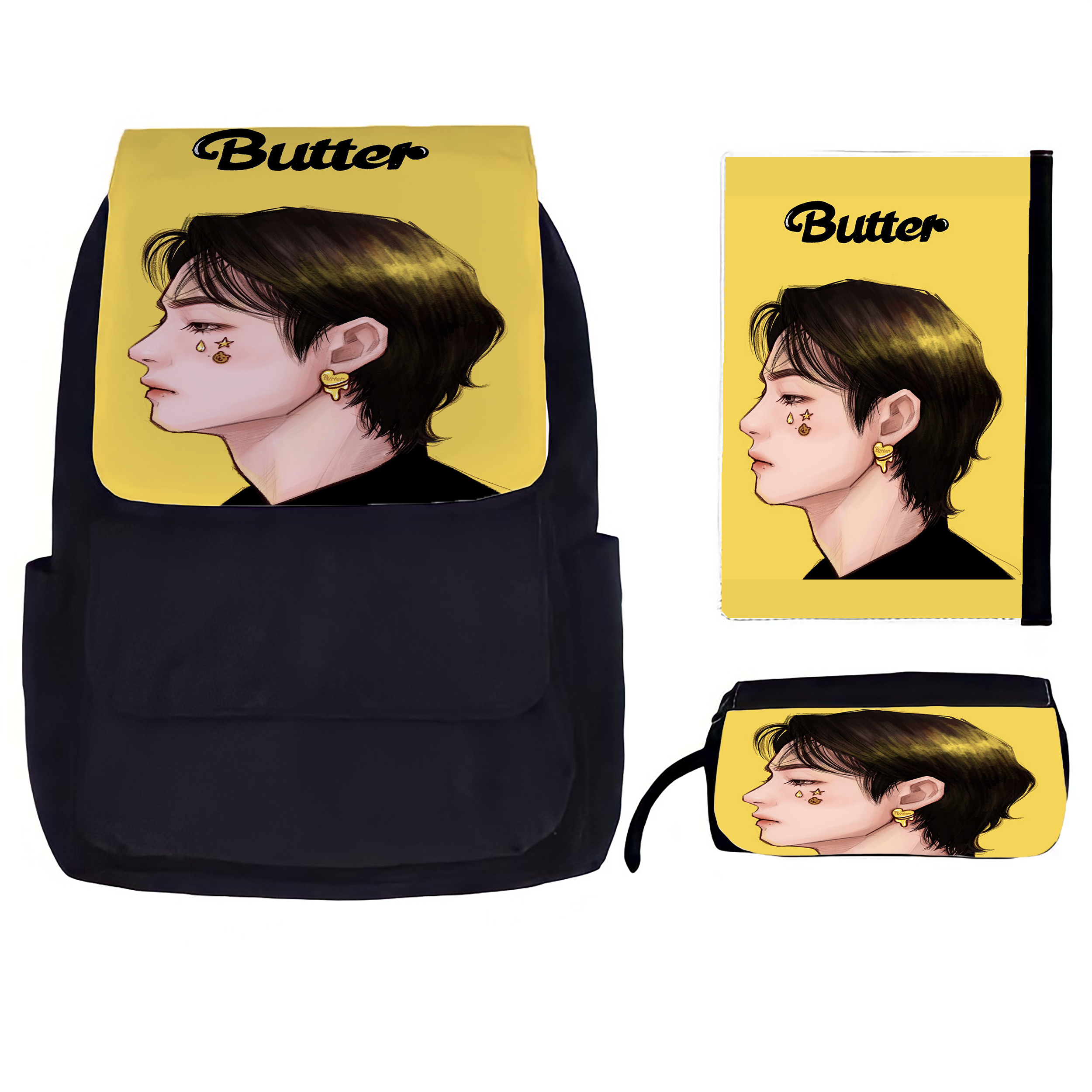 کوله پشتی مدل BTS Butter 026 به همراه جامدادی و کلاسور
