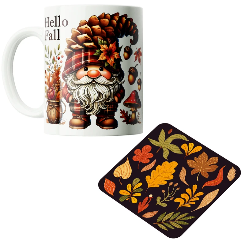 ماگ پاد آفرین مدل فصل پاییز برگ پاییزی خزان کد PZ550 به همراه زیرلیوانی