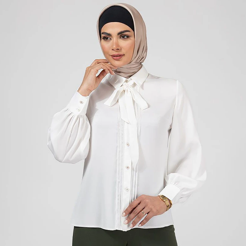 شومیز آستین بلند یقه کراواتی زنانه برنس مدل فرحناز