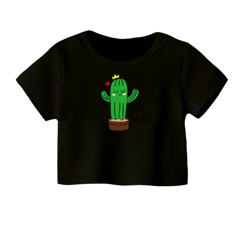 کراپ‌ تی‌شرت آستین کوتاه زنانه مدل کاکتوس