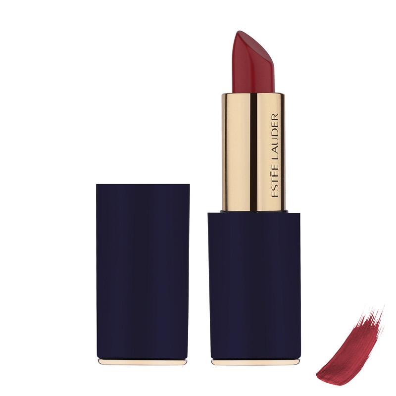 رژ لب استه لادر با شماره رنگ 420 و رنگ قرمز، جلوه براق با ماندگاری 12 ساعت، مدل Pure Color Envy 420 Rebellious Rosea