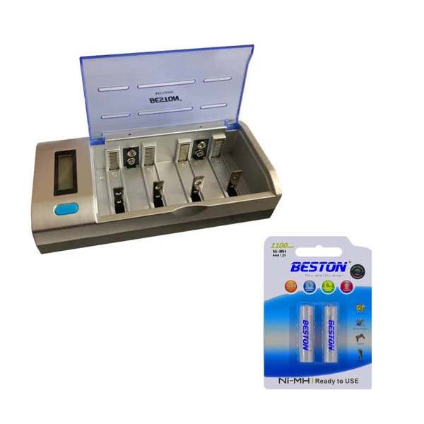 شارژر باتری بستون مدل BST-C906W به همراه باتری نیم قلمی بسته 2 عددی