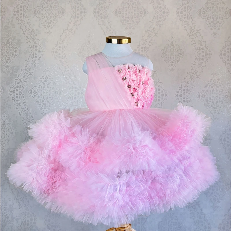 عکس شماره 3 : پیراهن بدون آستین یقه گرد دخترانه مدل پرنسسی پف پفی شکوفه