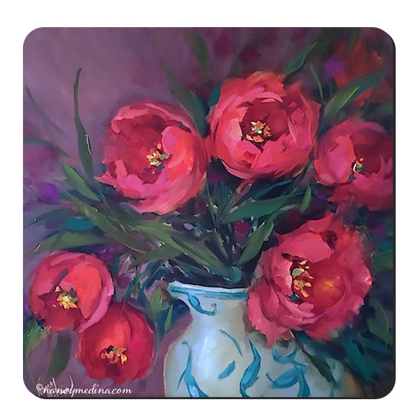  زیر لیوانی طرح نقاشی گل و گلدان کد nzl92