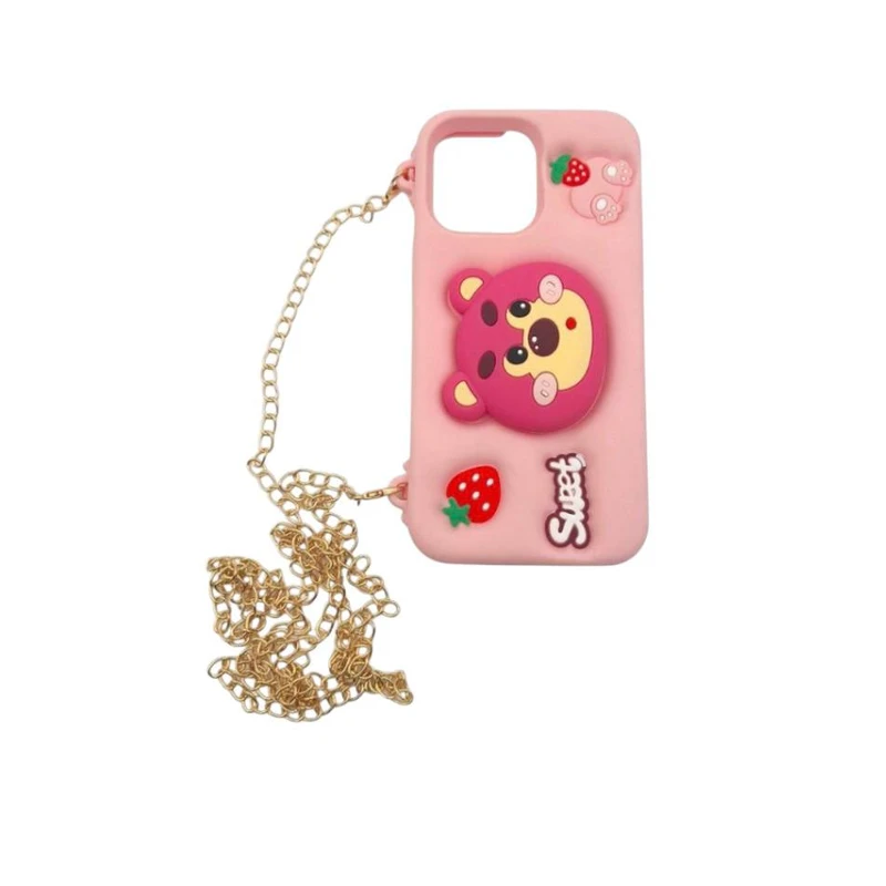 کاور مدل عروسکی طرح تدی و توت فرنگی کد an41 مناسب برای گوشی موبایل اپل iphone13 pro به همراه بند آویز