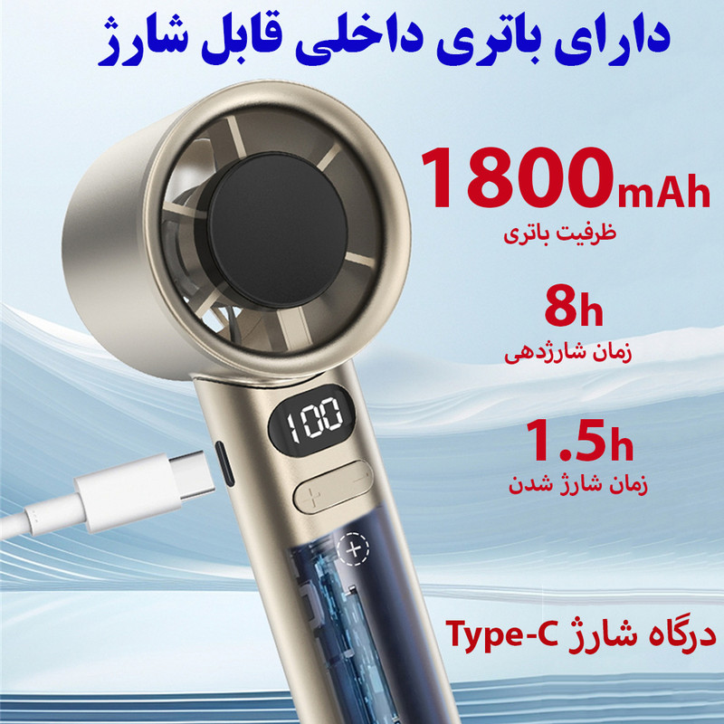 پنکه شارژی مدل 120 کد M11 ظرفیت 1800 میلی آمپر ساعت