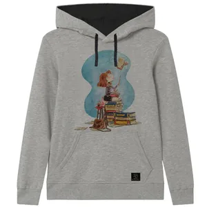 هودی دخترانه 27 مدل دختر و کتاب کد V75 رنگ طوسی