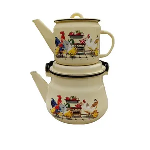 ست کتری و قوری لعابی مدل خروس گنجایش کتری 2.5 لیتر گنجایش قوری 1 لیتر