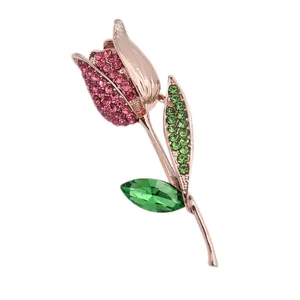 گل سینه زنانه مدل گل لاله نگین دار کد brg 2426