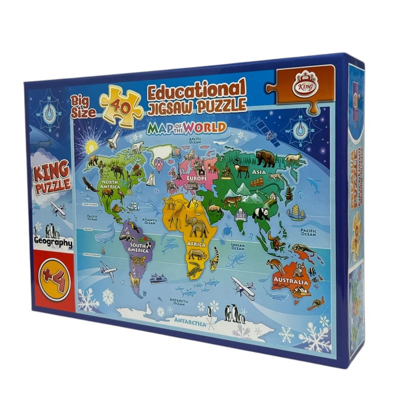 پازل 40 تکه کینگ مدل نقشه جهان مناسب برای 4 سال به بالا