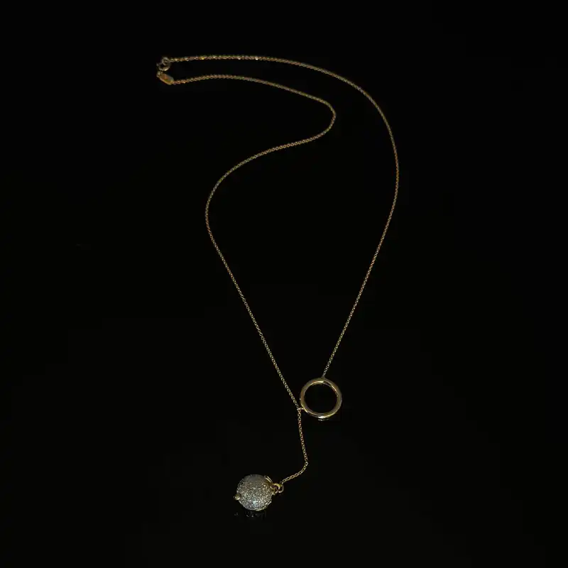 گردنبند طلا 18 عیار زنانه مدل GA016 طرح گوی شنی سفید و حلقه زرد