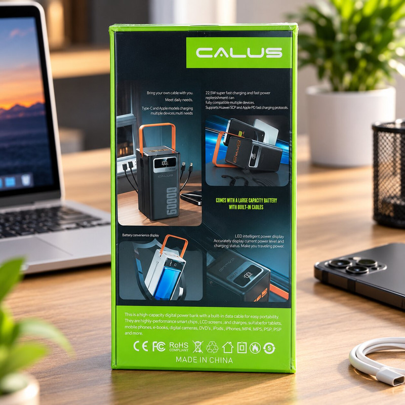 پاوربانک 22.5 وات کالوس مدل 680 فست شارژ ظرفیت 60000 میلی‌آمپر‌ساعت به همراه کابل USB-C
