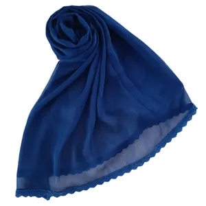 شال زنانه مدل حریر گیپور دوزی رنگ آبی