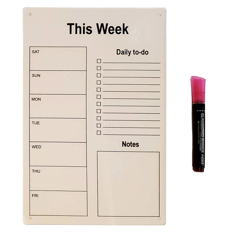 تخته وایت برد مدل پلنر هفتگی سایز 30x20 سانتی متر به همراه ماژیک