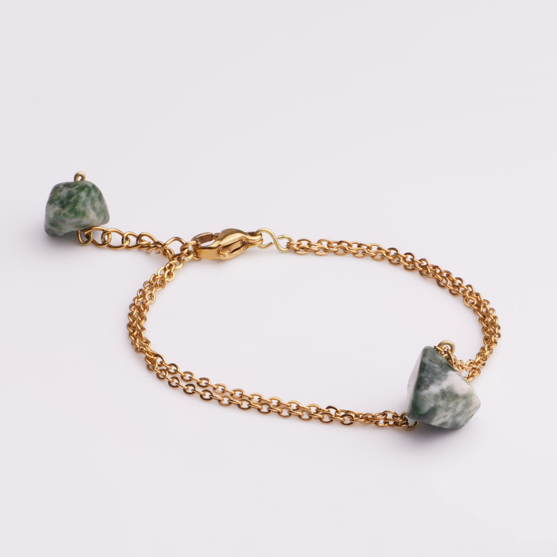 دستبند دخترانه مدل سنگ عقیق خزه ایی کد 01