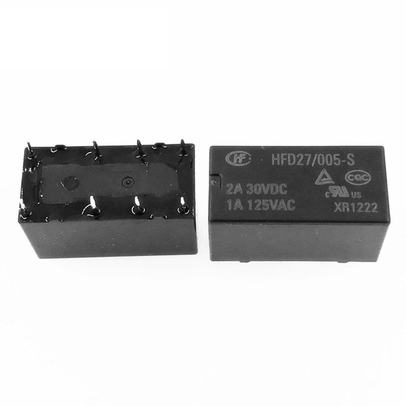 رله 5 ولت 8 پین 2 آمپر 2 کنتاکت هونگفا مدل HONGFA HFD27/005-S بسته دو عددی
