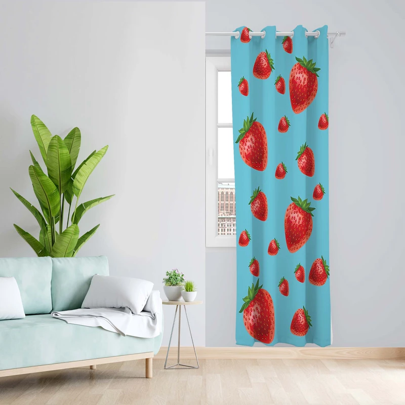 پرده طرح توت فرنگی مدل مخمل پانچی کد 1577 z سایز 140x200 سانتی متر