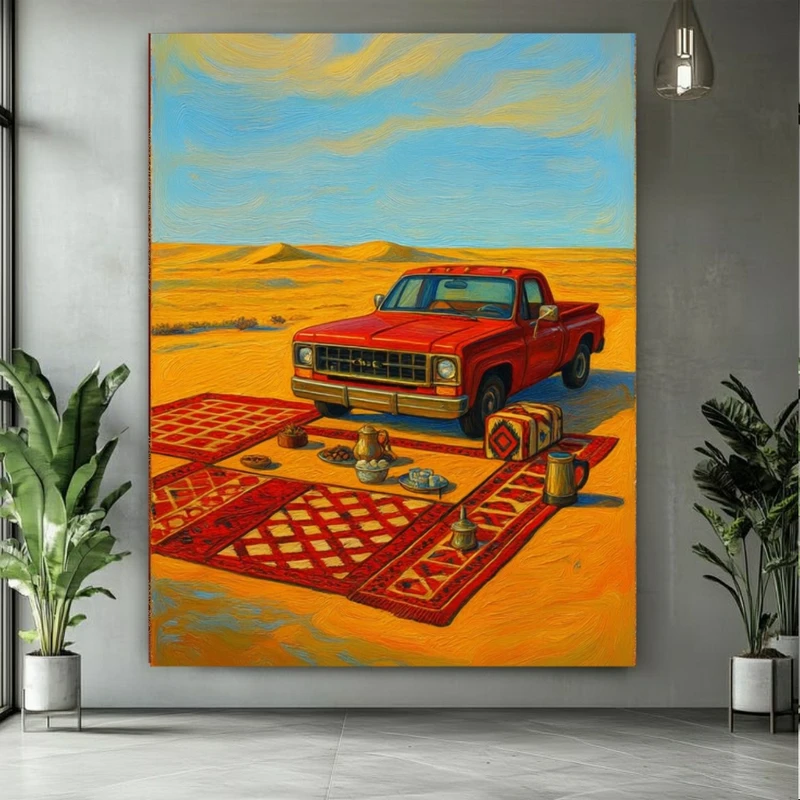 پوستر طرح نقاشی صحرا مدل ماشین قدیمی کد BK24737