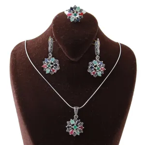  نیم ست نقره زنانه بازرگانی میلادی مدل یاقوت کد NTR_252