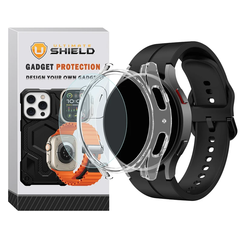 بند آلتیمیت شیلد مدل Silic ORG_Clear GRD مناسب برای ساعت هوشمند سامسونگ Galaxy Watch 4 Classic 46mm به همراه کاور