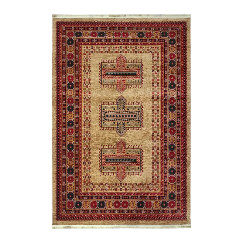 فرش ماشینی 700 شانه فرش بزرگمهر زمینه گندمی حاشیه گندمی مدل 78105