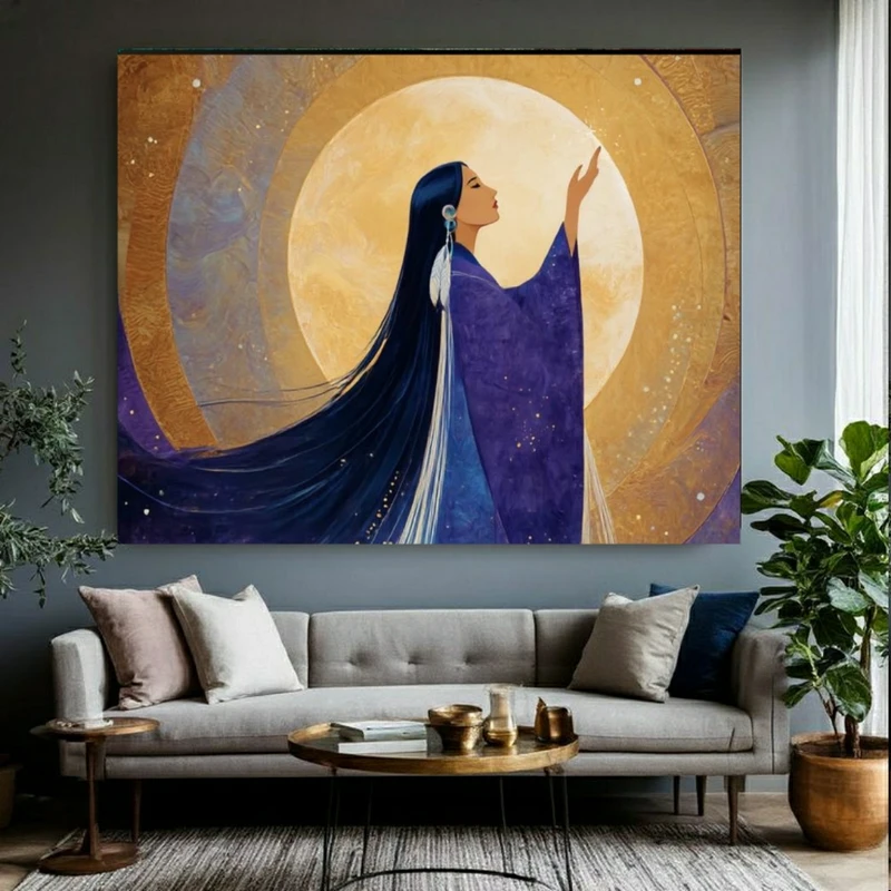 پوستر پارچه ای طرح مخمل بانوی شب مدل ماه کامل کد BK25023