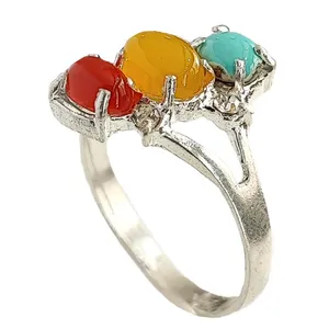 انگشتر نقره زنانه مدل سه جواهر YW4191