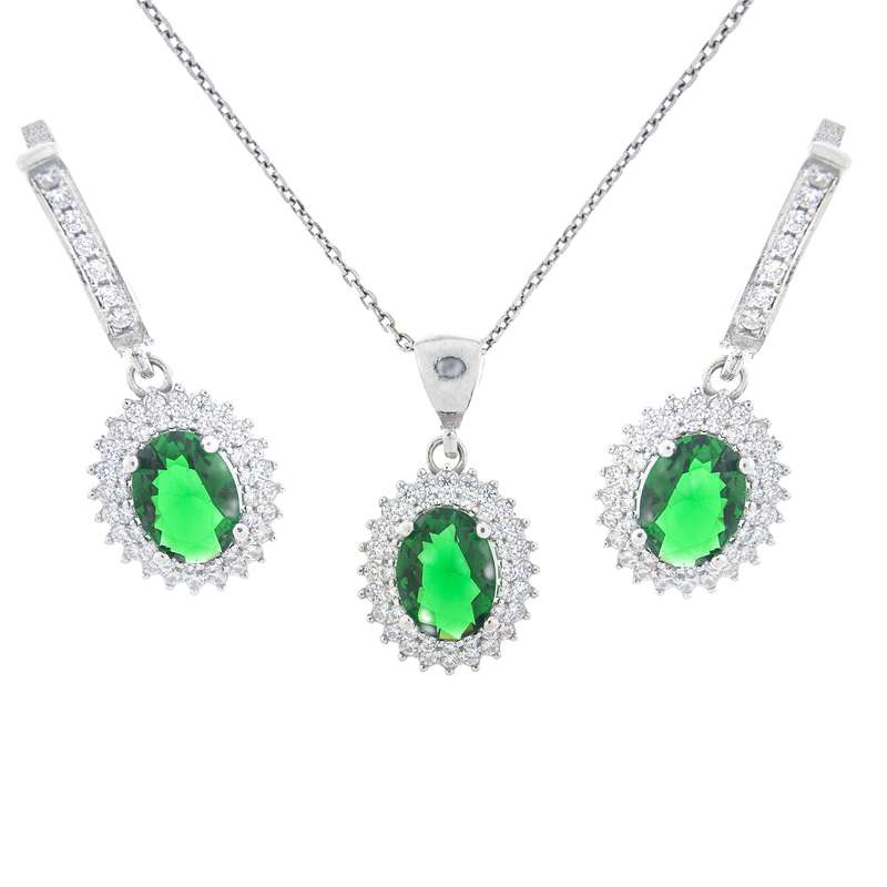 نیم ست نقره زنانه مدل زمرد AMT-N169