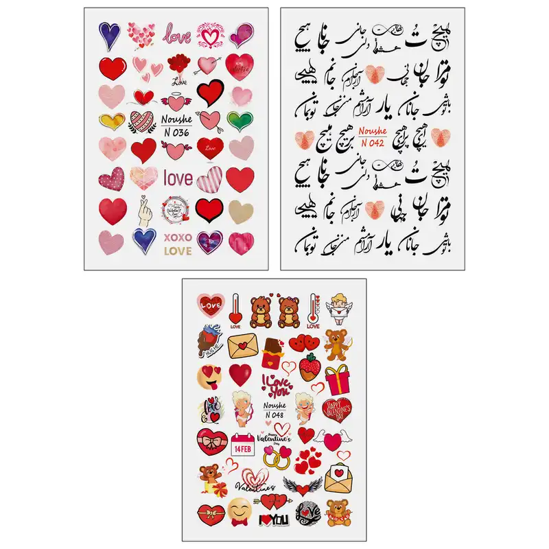 برچسب لنز ناخن مدل عشق کد N36-42-48 مجموعه 3 عددی