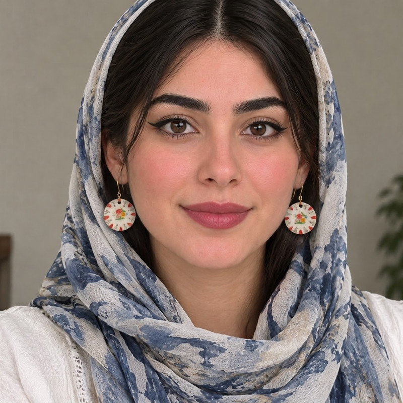 گوشواره سرامیکی دست ساز طرح گل سرخی